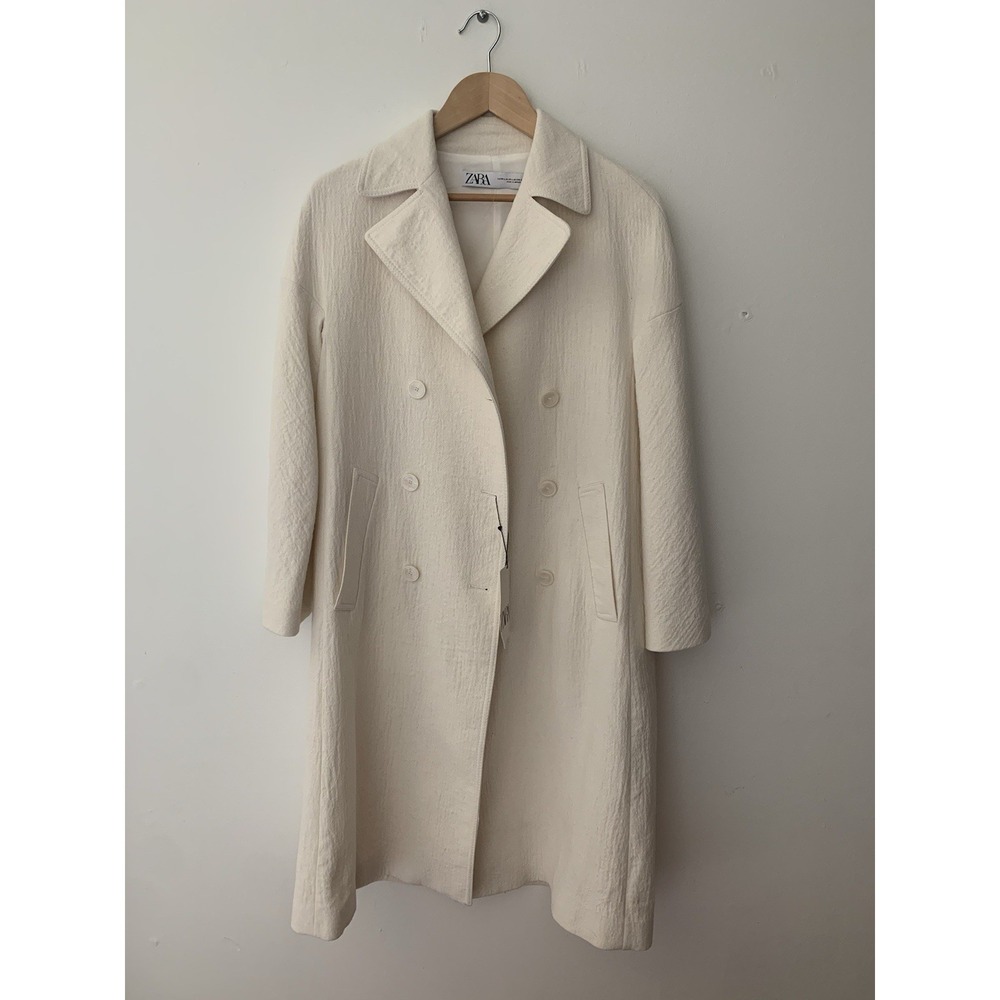 NWT Zara Lightweight Double‎ Breasted Cream Coat Slouchy M-L Spring Cotton Blend